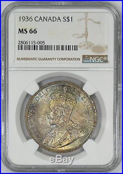 1936 Canada George V Silver Dollar (Rare POP 3) $1 NGC MS66