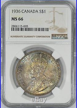 1936 Canada George V Silver Dollar (Rare POP 3) $1 NGC MS66
