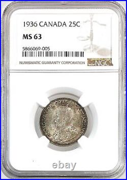 1936 Canada Silver Quarter 25C Choice Uncirculated NGC MS63
