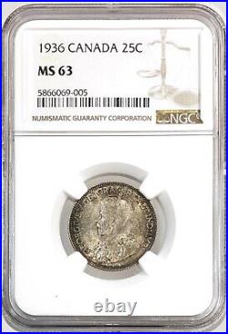 1936 Canada Silver Quarter 25C Choice Uncirculated NGC MS63