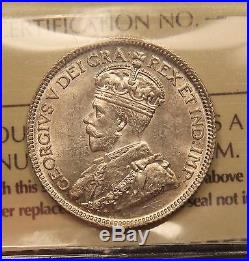 1936 DOT Canada Silver 25 Cents ICCS MS-62 Uncirculated. Very scarce this nice
