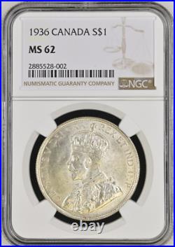 1936 Silver Dollar George-v S1$ Canada Km# 31 Near Choice Ngc Ms62 Blast White