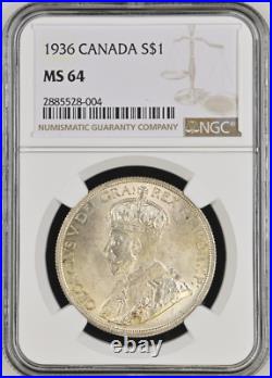 1936 Silver Dollar George-v S1$ Canada Km# 31 Near Gem Bu Ngc Ms64 Blast White