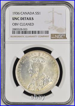 1936 Silver Dollar George-v S1$ Canada Km# 31 Ngc Unc Details Blast White