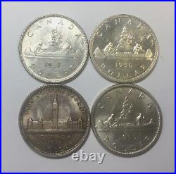 1937 1939 1955 1956 Canada Silver Dollars Nice Lot 4 nicer Grade Coins