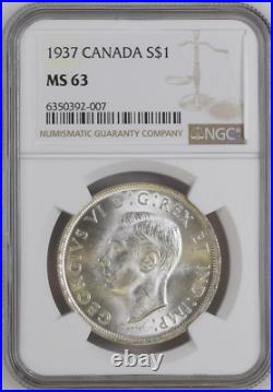 1937 $1 Silver Dollar George VI Canada Ngc Ms63 Blast White Rarity R5 Low Pop 1937 $1 Silver Dollar George VI Canada Ngc Ms63 Blast White Rarity R5 Low Pop