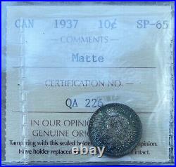 1937 Canada 10 Cent Silver Coin Dime Specimen ICCS SP-65 Matte