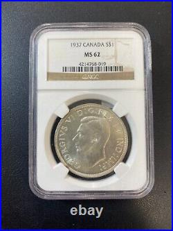 1937 Canada Dollar Ngc Ms-62 Uncirculated Early Date Silver Slabbed $1