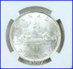 1937 Canada Silver 1 Dollar Doubled Die HP Ngc Ms 64 Scarce Variety Top Pop 1