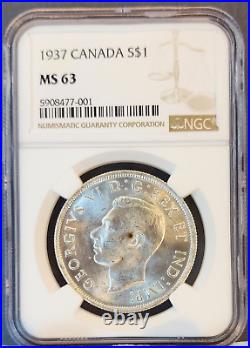 1937 Canada Silver 1 Dollar George VI Ngc Ms 63 Frosty Bright Luster