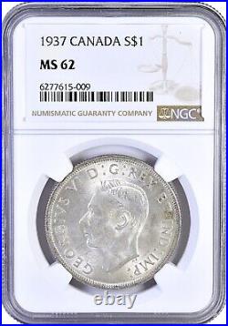 1937 Canada Silver Dollar $1 George VI Uncirculated NGC MS62