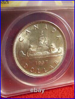 1937 Canada Silver Dollar. Anacs Ms-62. Semi-key. Very Nice Coin. Shiny