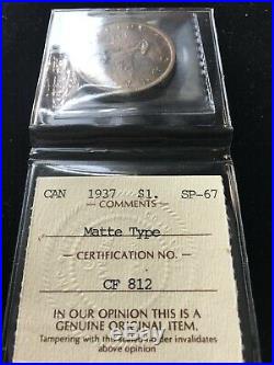 1937 MATTE ICCS Graded Canadian Silver Dollar SP-67