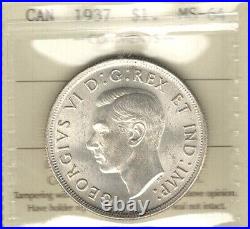 1937 Silver Dollar ICCS Graded MS-64 STUNNING 1st George VI 3rd Canada $1.00