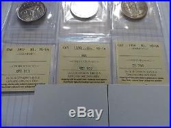 1937 canada silver dollar trio 1937-1950 swl -1958 certif iccs all ms64