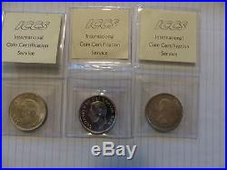 1937 canada silver dollar trio 1937-1950 swl -1958 certif iccs all ms64