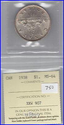 1938 $1 Canada Canadian Silver Dollar MS 64