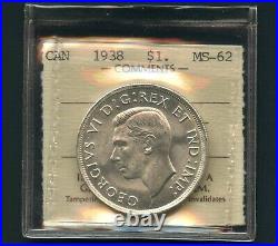 1938 Canada Silver Dollar Coin Graded ICCS MS62 # DZ 230