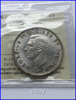 1938 Canada Silver Dollar ICCS MS63