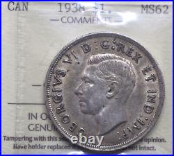1938 Canada Silver Dollar ICCS graded MS-62