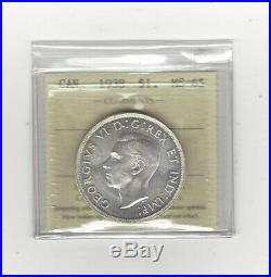 1938, ICCS Graded Canadian Silver Dollar MS-65