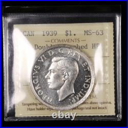1939 $1 MS63 2xHP Cameo ICCS Graded Canada Silver Dollar Double Punched HP