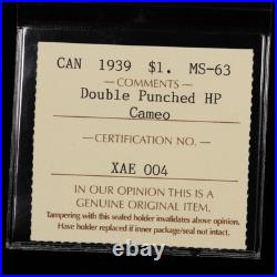 1939 $1 MS63 2xHP Cameo ICCS Graded Canada Silver Dollar Double Punched HP
