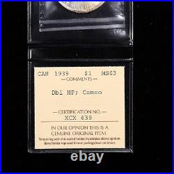 1939 $1 MS63 2xHP Cameo ICCS Graded Canada Silver Dollar Double Punched HP