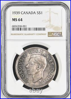 1939 Canada $1 Silver Coin NGC MS 64