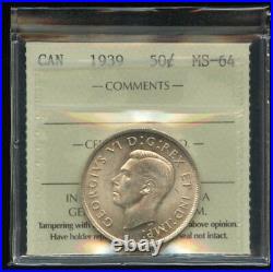 1939 Canada 50 Cents Silver Coin ICCS MS-64