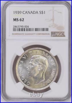 1939 S$1 Silver Dollar George-vi Canada Km# 37 Ngc Ms 62 Highest-grades