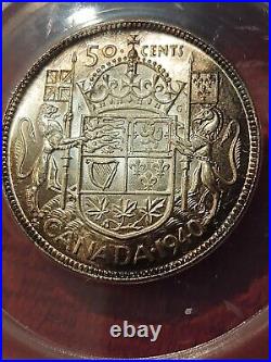 1940 Canada Silver 50C Abraided Dies/Die Cracks Scarce Variety ANACS MS62