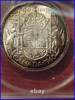1940 Canada Silver 50C Abraided Dies/Die Cracks Scarce Variety ANACS MS62