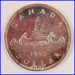 1945 5/5 Overdate Canada Silver Dollar in AU Condition KM #37