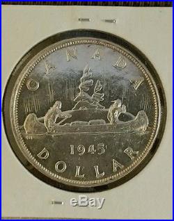 1945 Canada Silver Dollar Uncirculated (key Date) Low Mintage Only 38,391 Struck