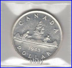 1945 Canada One Silver Dollar 5/5 ICCS Graded MS-60