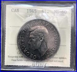 1945 Canadian Silver Dollar ICCS MS-60