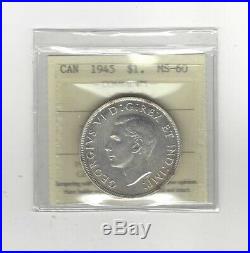 1945, ICCS Graded Canadian Silver Dollar MS-60
