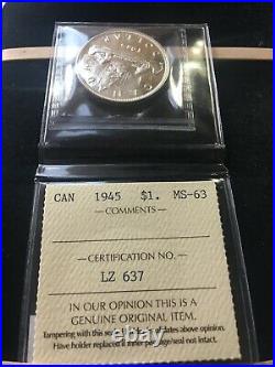 1945 ICCS Graded Canadian Silver Dollar MS-63
