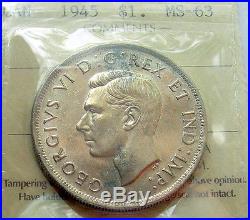 1945 Silver Dollar Certified Choice MS BU Beautiful RARE Date KEY Canada $1.00