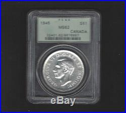 1945 canada silver dollar ($1) pcgs MS-62.800 silver key date. Cv $700