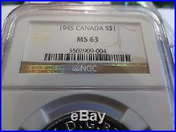 1945 canada silver dollar certified ms-63 ngc