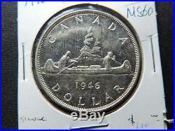 1946 $1 Coin Canada King George VI One Dollar. 800 Silver Ms-60