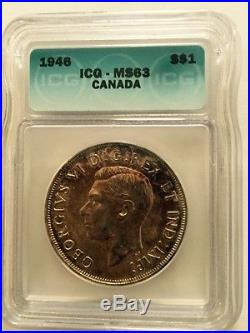 1946 Beautiful Canadian Silver Dollar Nice Uncirculated ICG Graded MS63