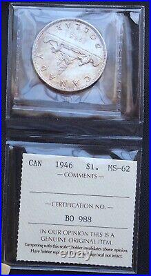 1946 CANADA $1 DOLLAR SILVER King George VI ICCS MS-62