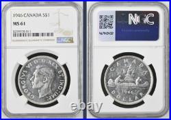 1946 Canada Silver Dollar NGC MS61 $1 KM#37 Low Mintage 93,055