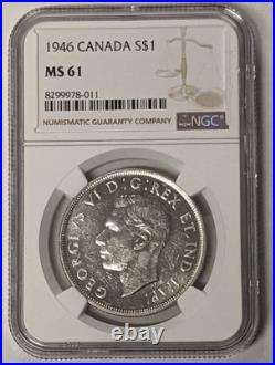 1946 Canada Silver Dollar NGC MS61 $1 KM#37 Low Mintage 93,055