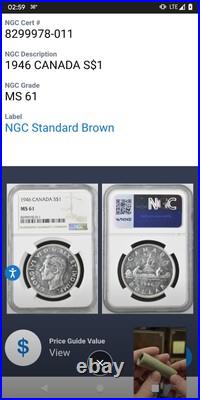 1946 Canada Silver Dollar NGC MS61 $1 KM#37 Low Mintage 93,055
