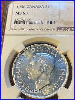 1946 Canada Silver Dollar. Ngc Ms63