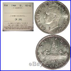 1946 Canadian Silver Dollar Graded MS-62 by ICCS